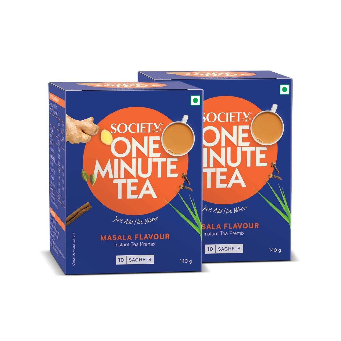 Society One Minute Tea | Masala Flavour | Clove, Black Pepper, Cinnamon | Masala Chai | Flavoured Instant Tea | 14g X 10 Sachets (140g
