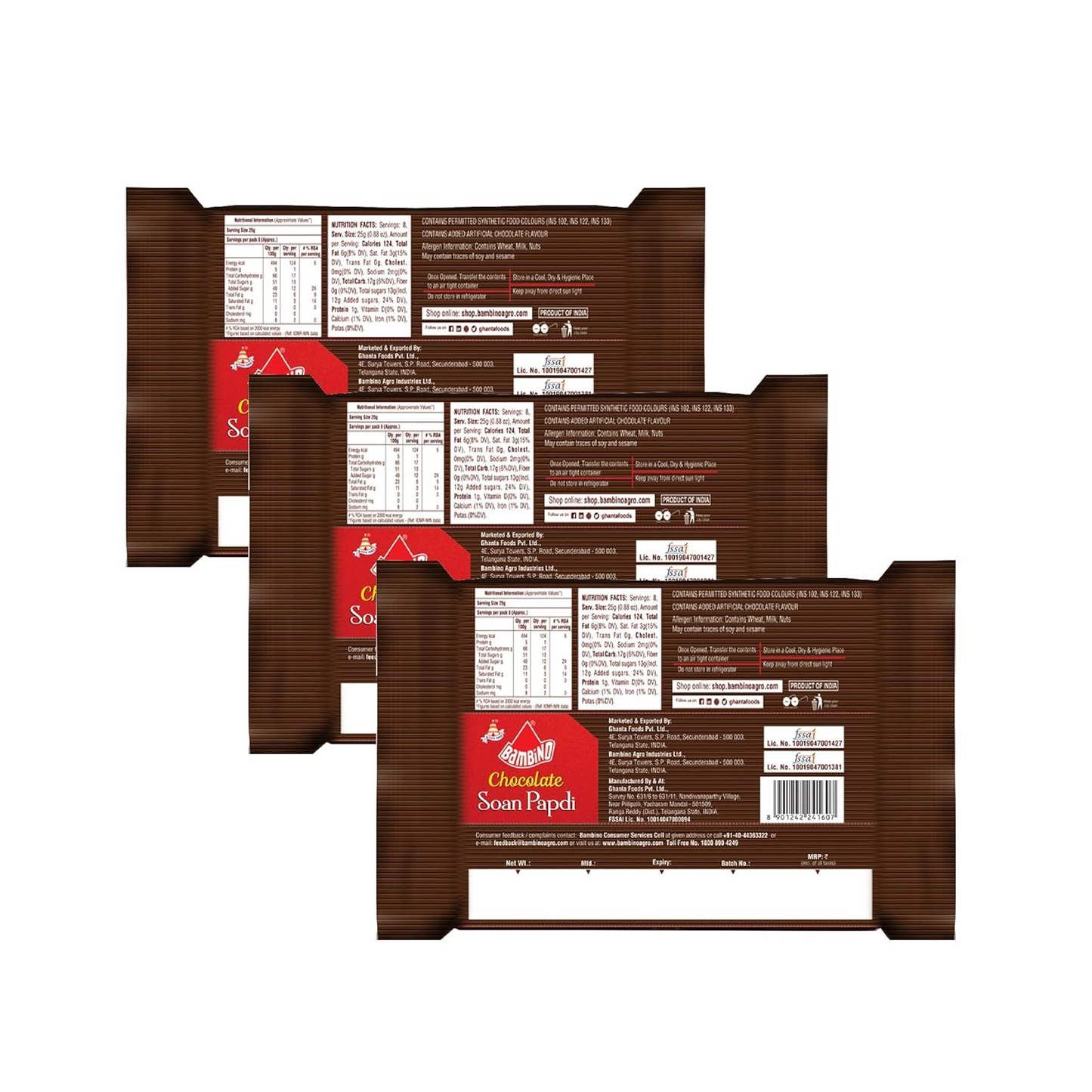 Bambino Chocolate Soan Papdi Each 200Gms Pack of 3