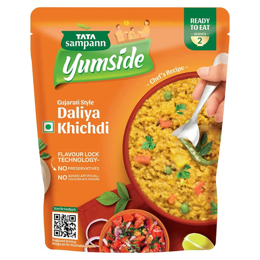 Tata Sampann Yumside Ready to Eat Daliya Khichdi, 285g, Instant Food, Gujarati Style, Ready in 60 Secs
