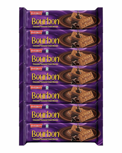 BAKEMATE Bourbon Biscuits Chocolate Cream Filled Combo Pack of 7-135 g Each|Chocolate Flavored Sandwich Biscuits family pack of 945g