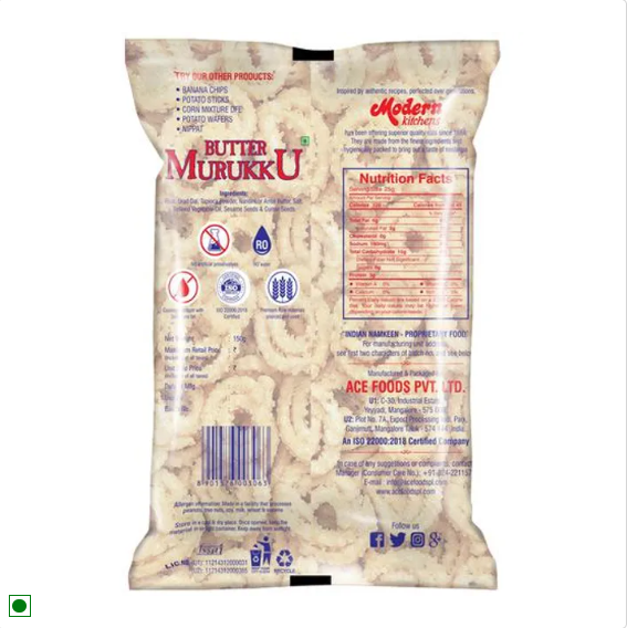 Modern Kitchens Butter Murukku - Fresh, Crunchy, South Indian Snack, 150 g