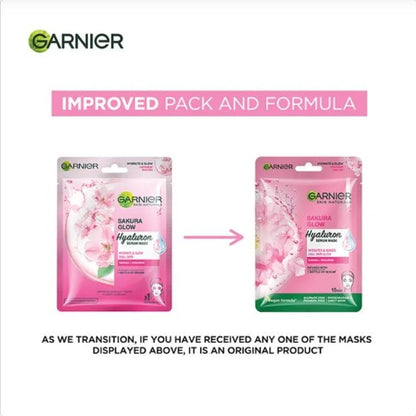 Garnier Sakura White Face Serum Sheet Mask - Hydrates & Brightens The Skin, 28 g