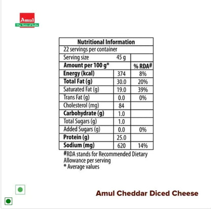 Amul Cheddar Cheese Diced, 1 kg Pouch