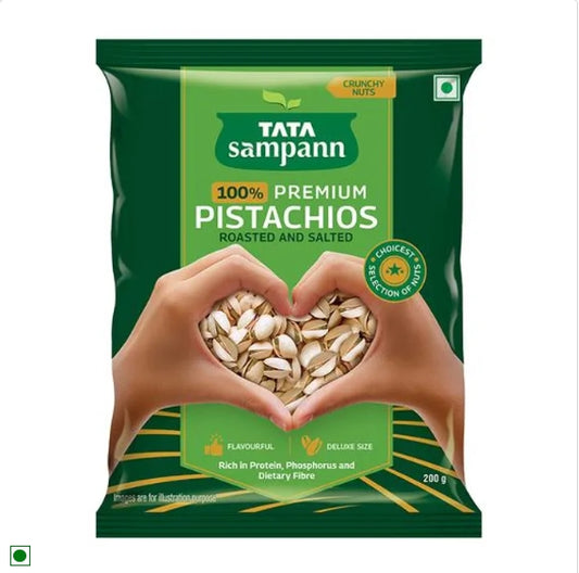 Tata Sampann 100% Premium Pistachios Roasted & Salted Rich In Protein| Phosphorus, & Dietary Fibre, Premium Nuts & Dry Fruits, 200 g Pouch
